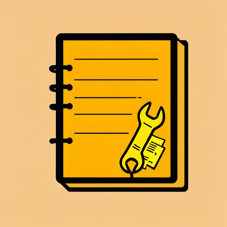 Flat illustration of a service logbook with a wrench